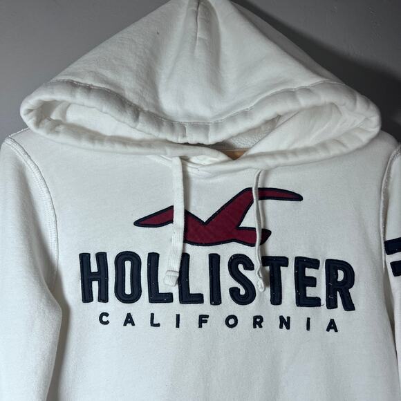 Hollister California Hoodie Women’s Medium White Graphic Pullover W/ Stains - Picture 8 of 9